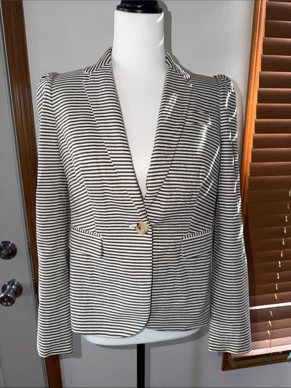 J.Crew Blue White Striped Cotton Blazer Single Button Size 4